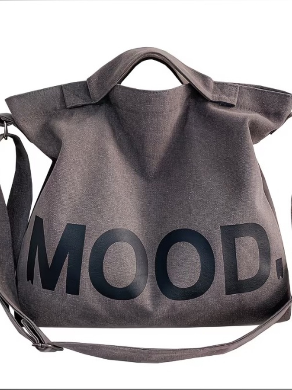 MOOD. Gray Canvas Women’s Tote Bag with Adjustable Strap